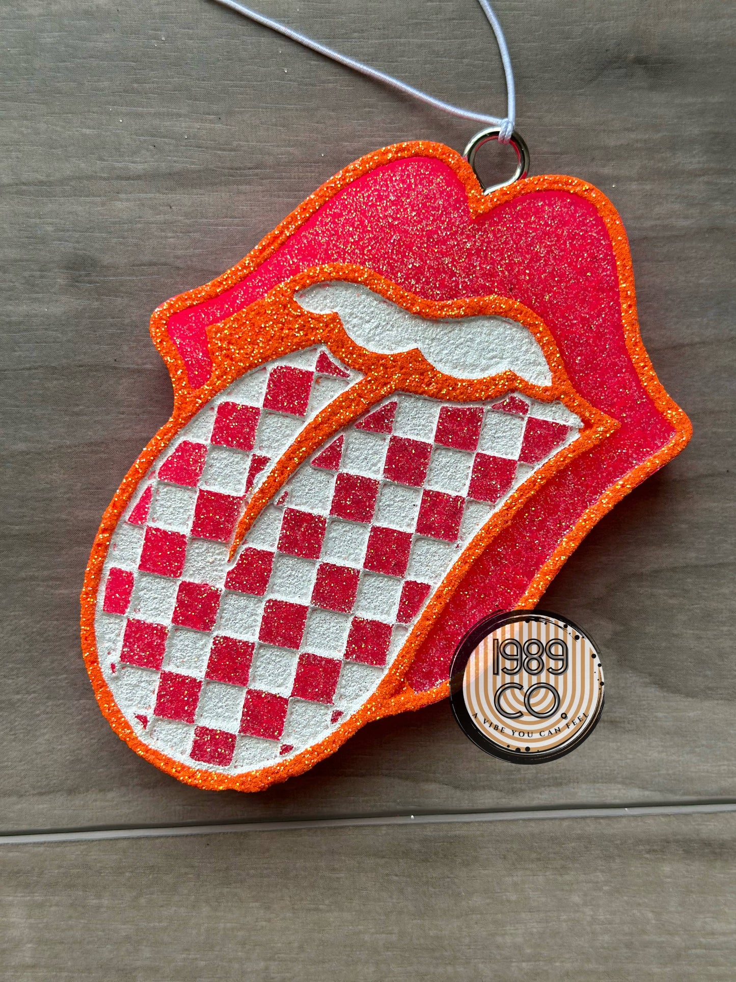 Checkered Tongue Car Freshie: Blue and Black / Mahogany Coconut