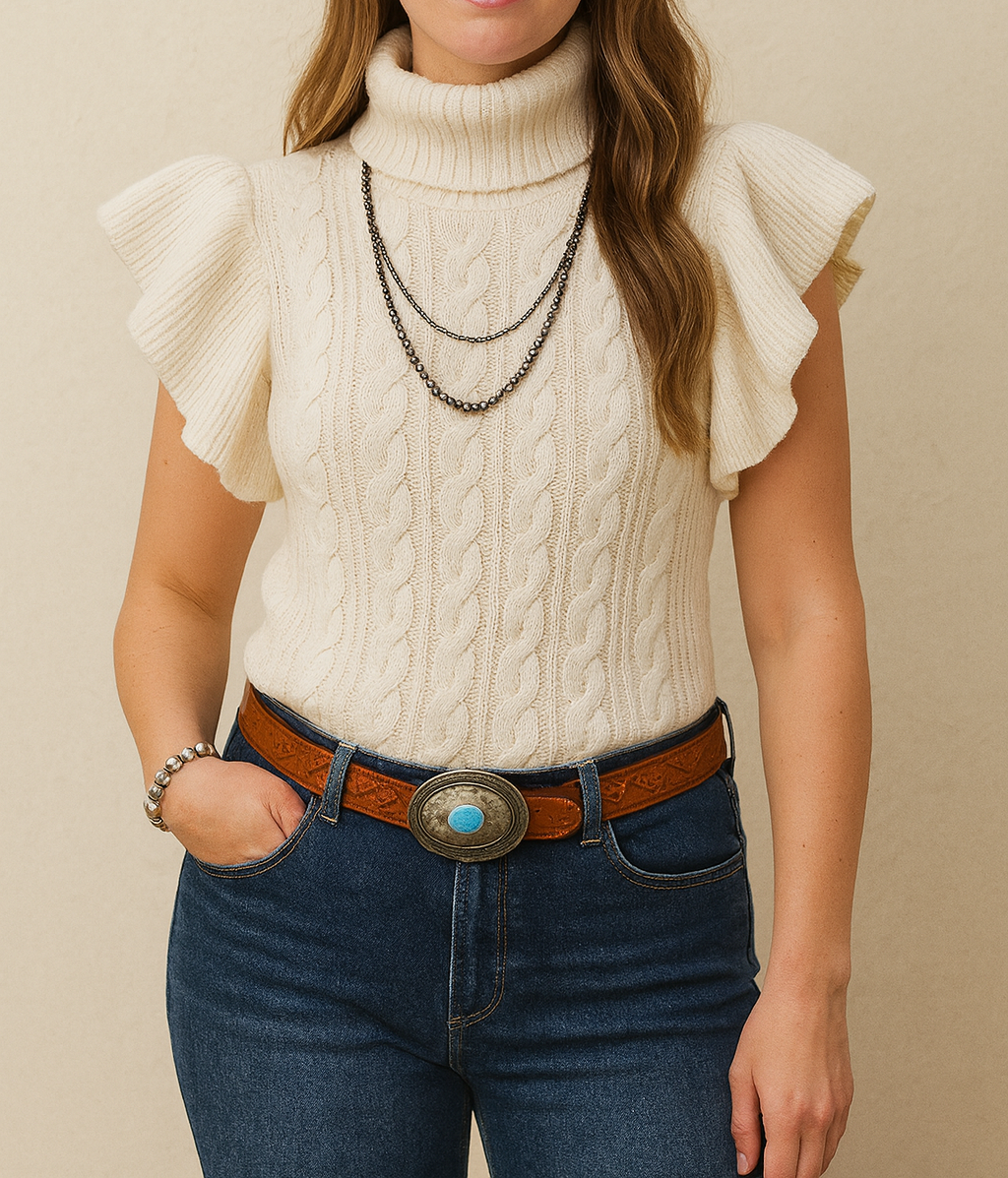 Cable Knit Ruffled Sweater LT