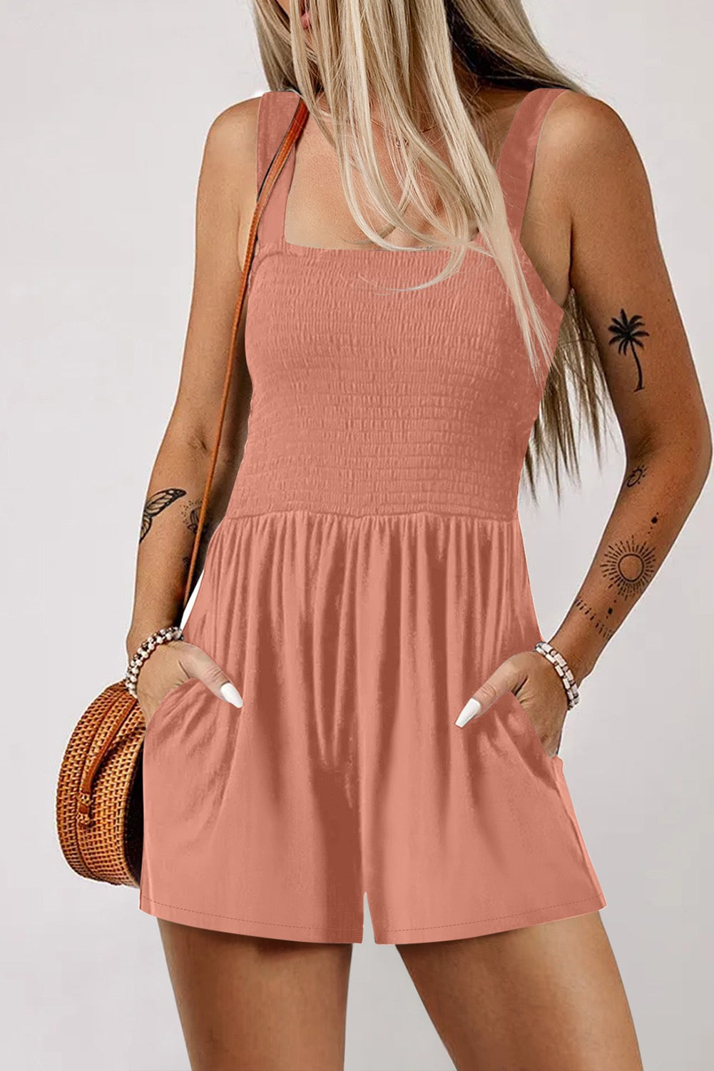 Apricot Pink Smocked Romper LT