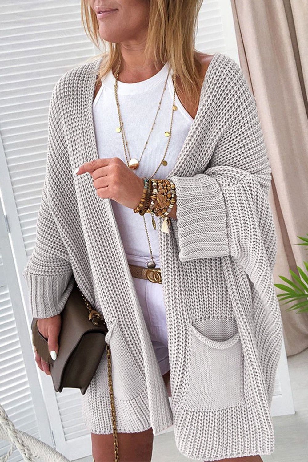 Grey Chunky Knit Cardigan