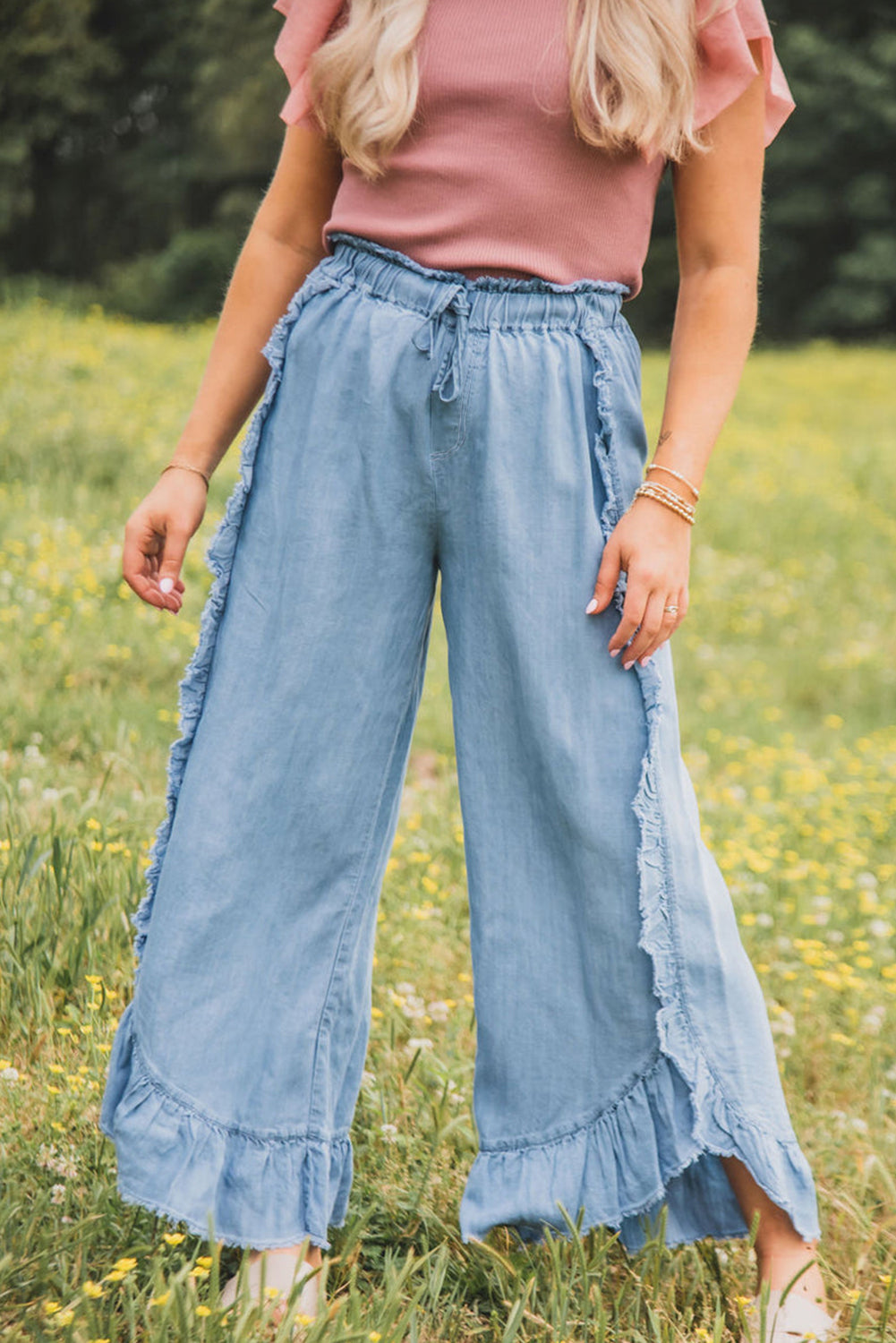 Raw Hem Ruffled Jeans LT