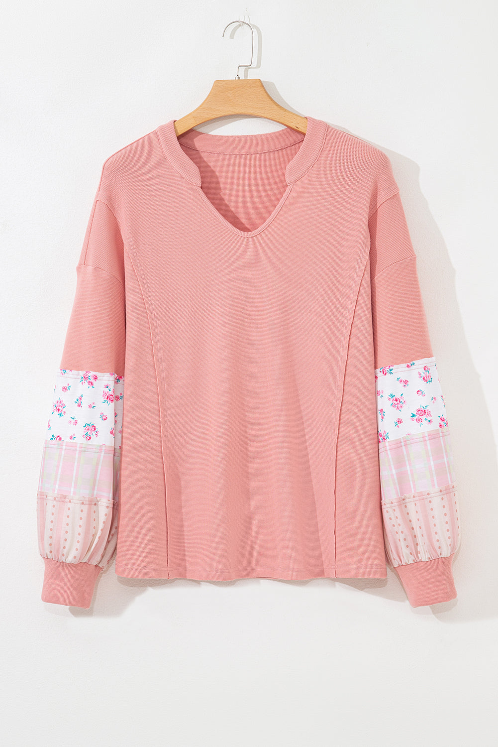 Pink Floral Sleeve Waffle Plus Top September.