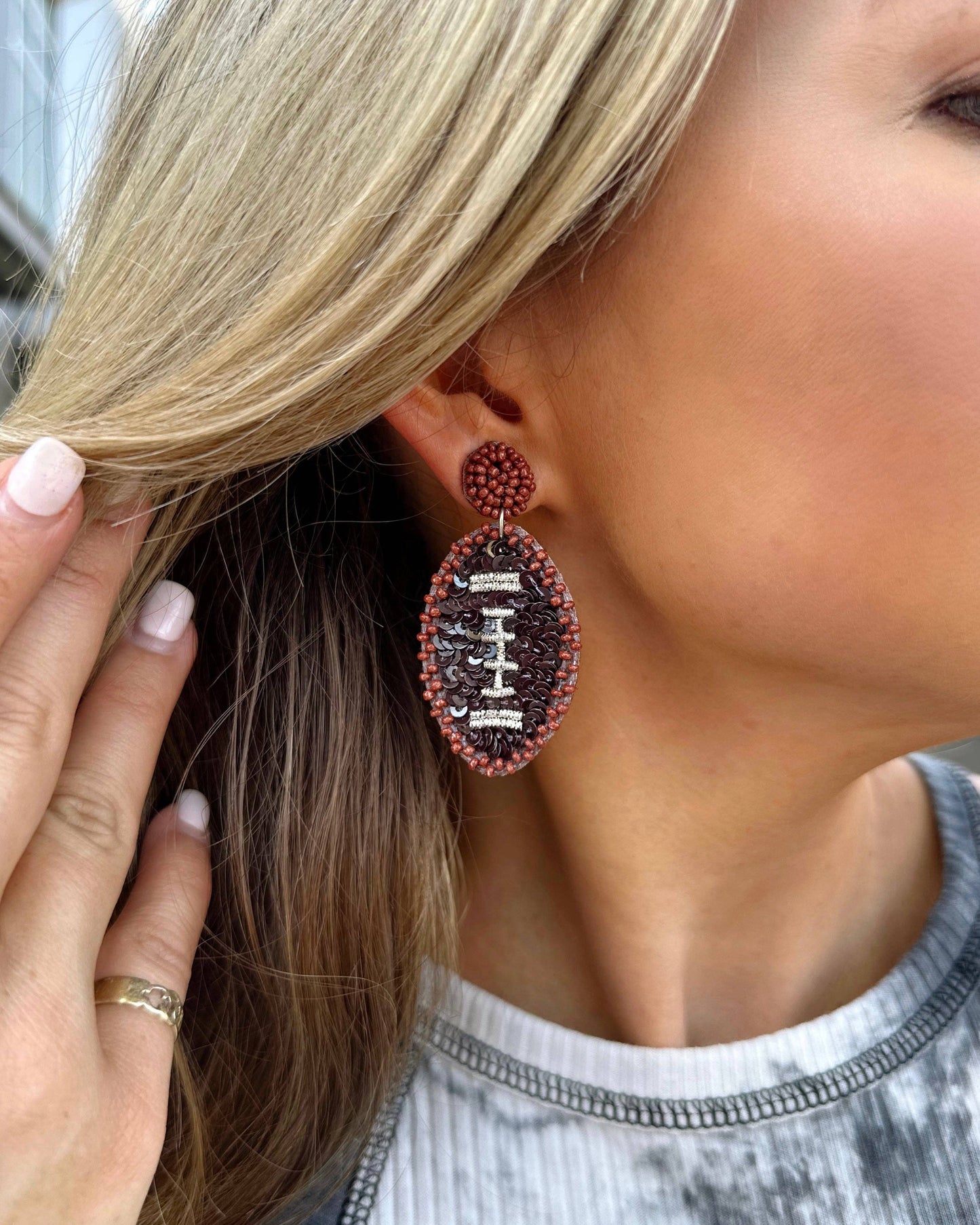 Mini Brown Sequin Football Earrings