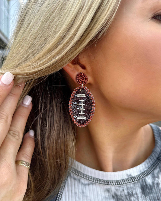 Mini Brown Sequin Football Earrings