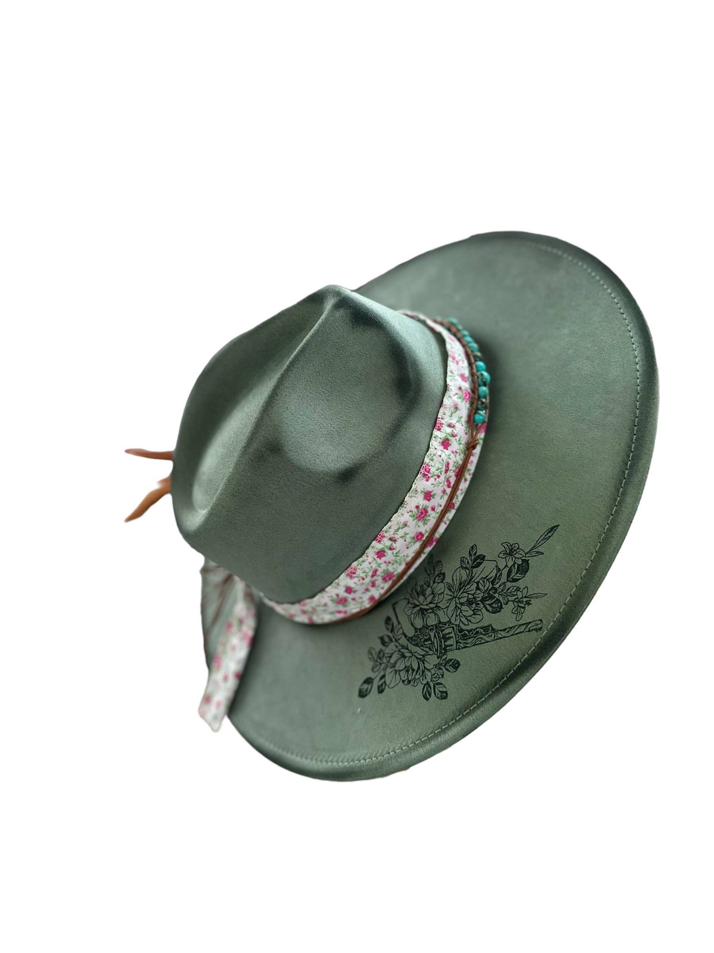 Floral Revolver Western Burnt Hat -  Sage