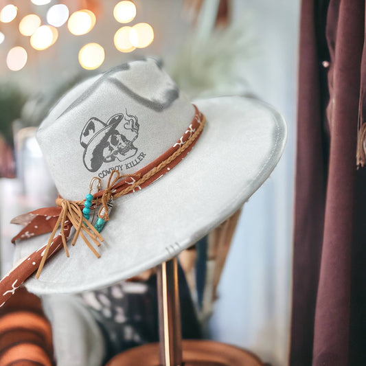 Cowboy Killr Skull Western Burnt Hat : Tan
