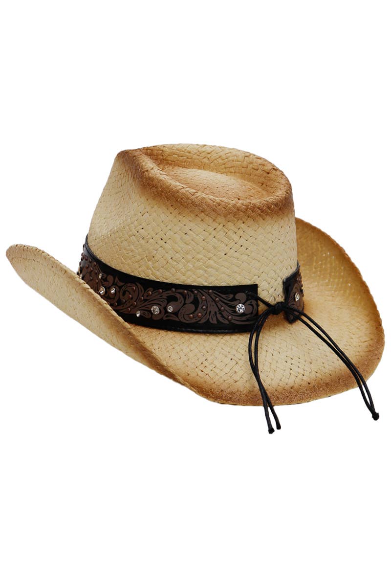 Heart Bling Straw Cowboy Hat
