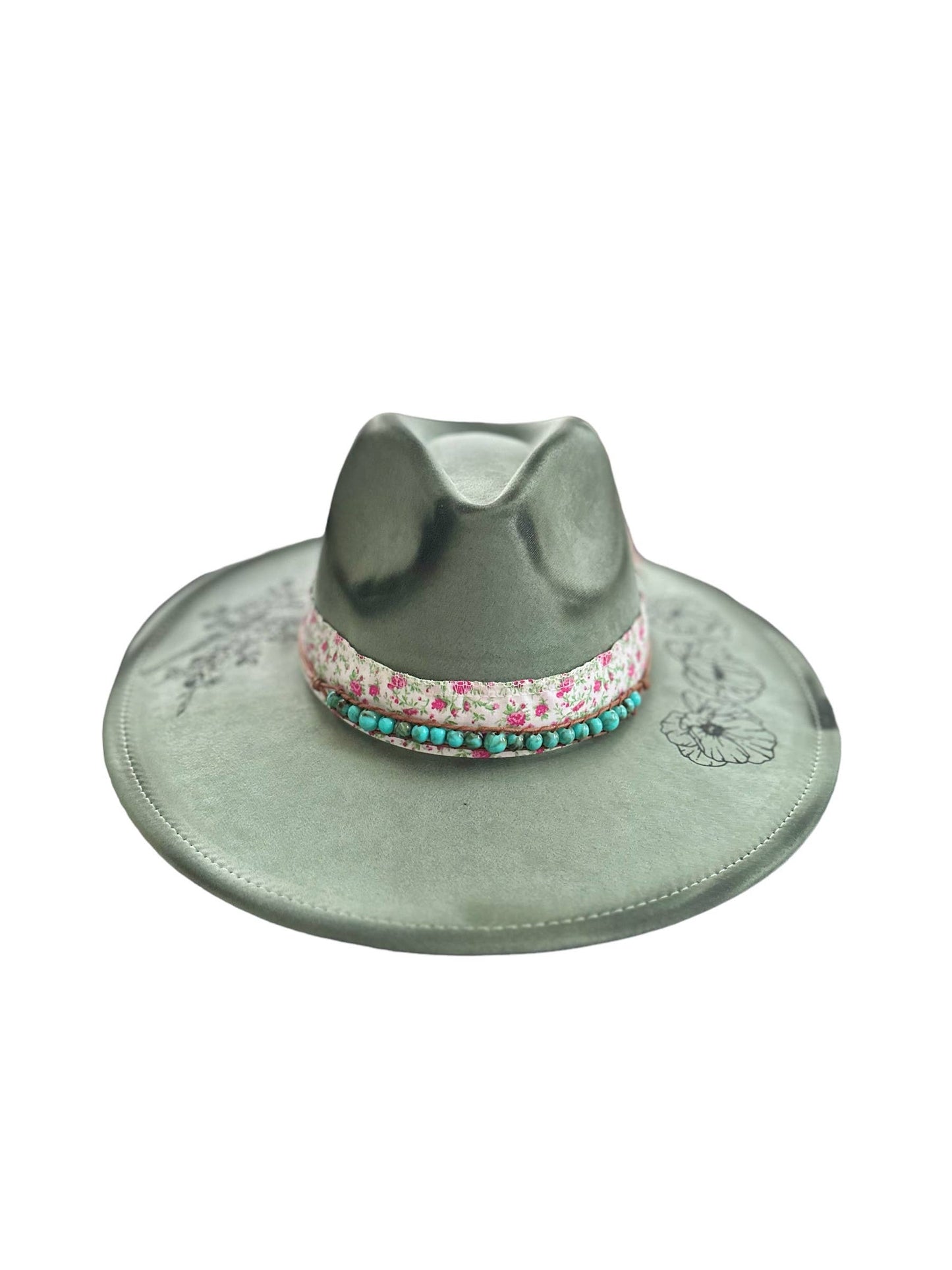 Floral Revolver Western Burnt Hat -  Sage