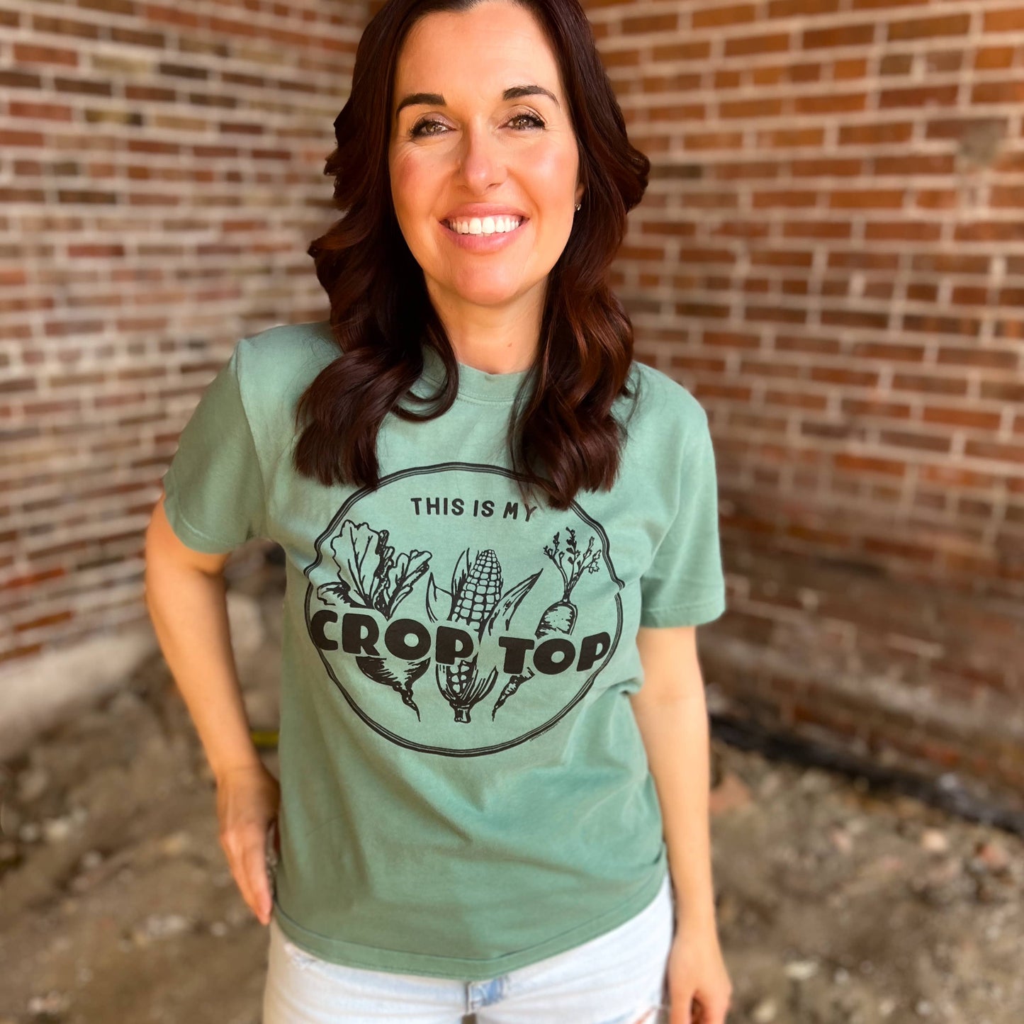 CROP TOP -  Graphic Tee     : Green / S