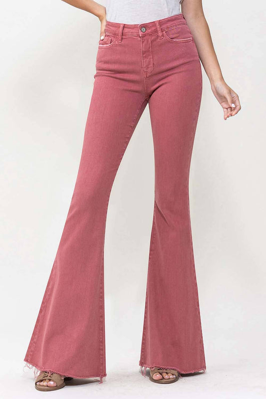 HIGH RISE SUPER FLARE JEANS- MINERAL RED