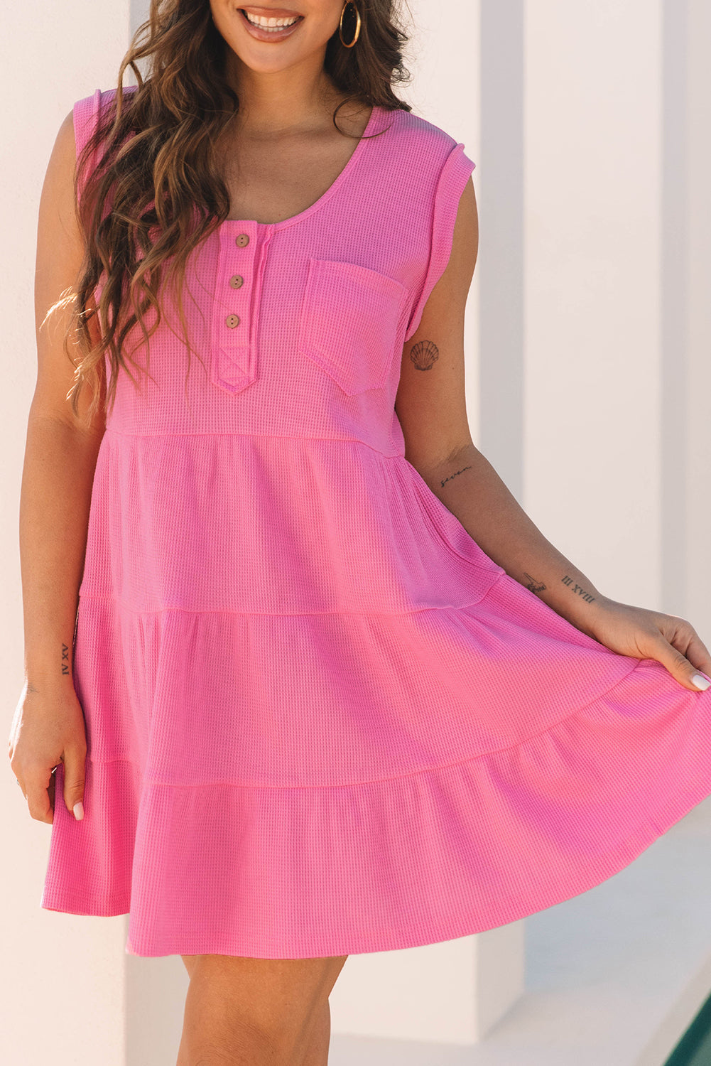 Pink Waffle Knit Sleeveless Dress LT