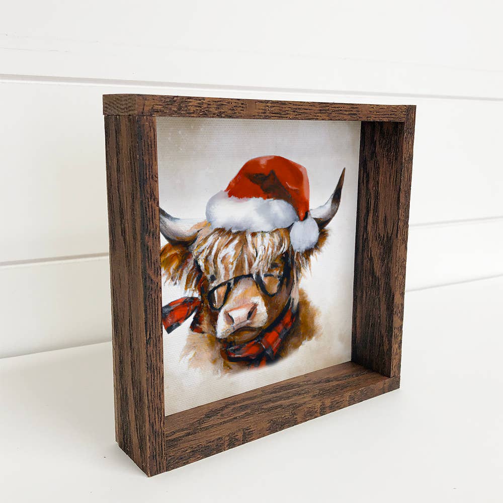 Highland Cow in a Santa Hat Sign