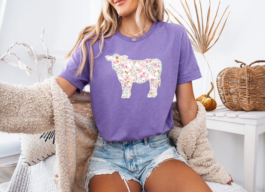 Floral Cow Tee