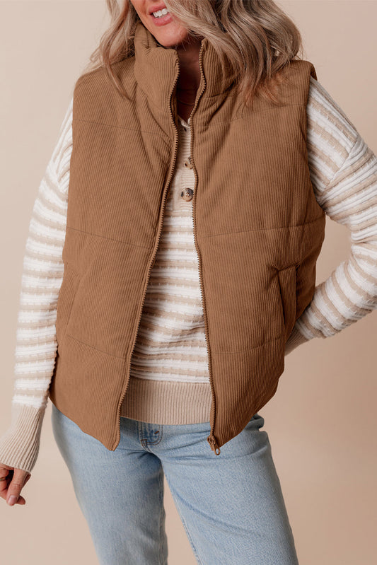 Corduroy Zip Up Puffer Vest LT