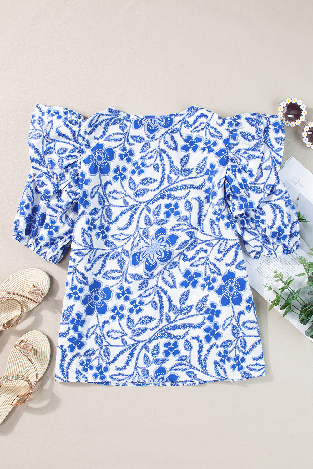 Blue Floral Print Blouse LT