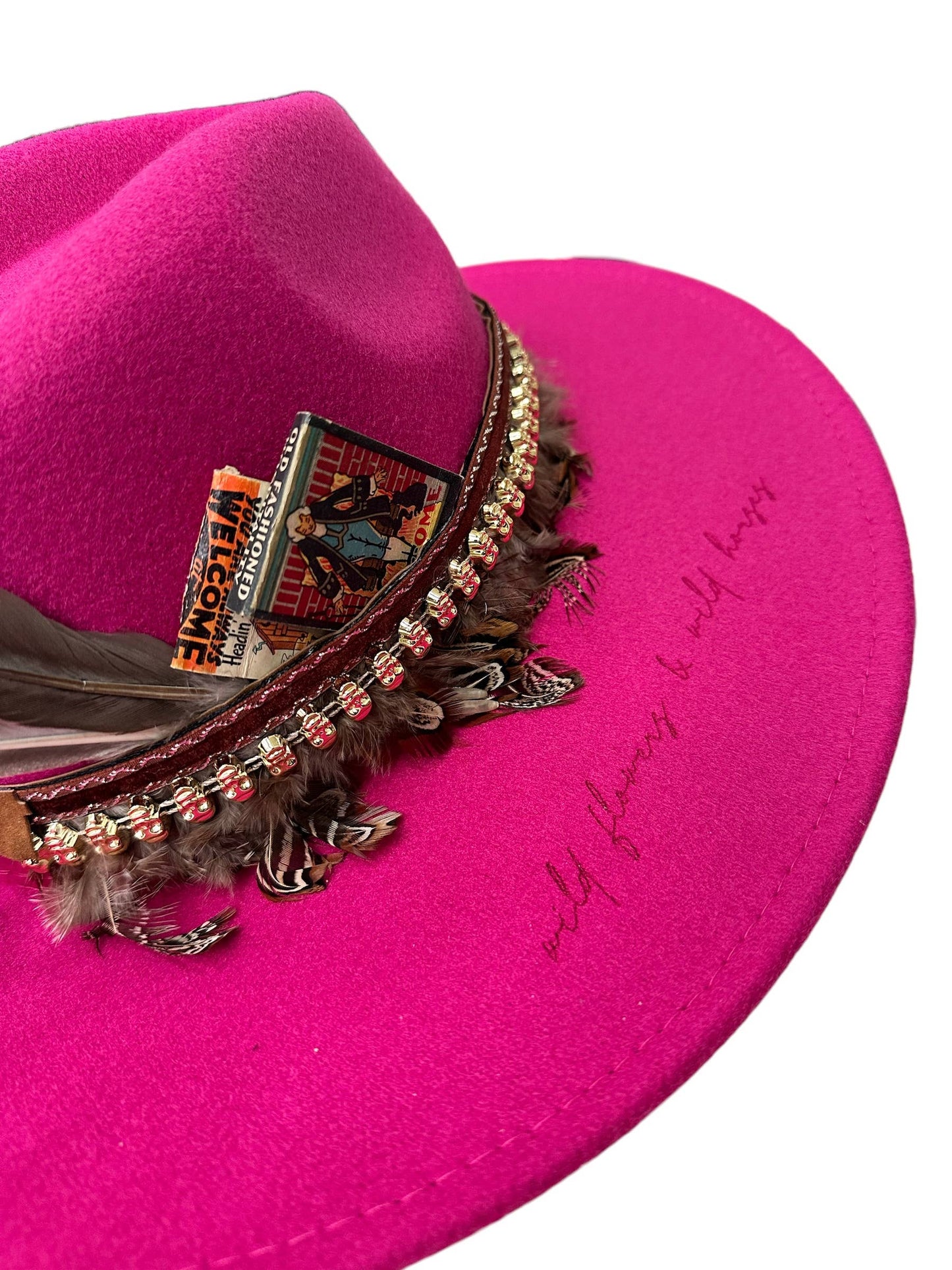 Wild Flowers Wild Horses Western Burned Hat-  Blush