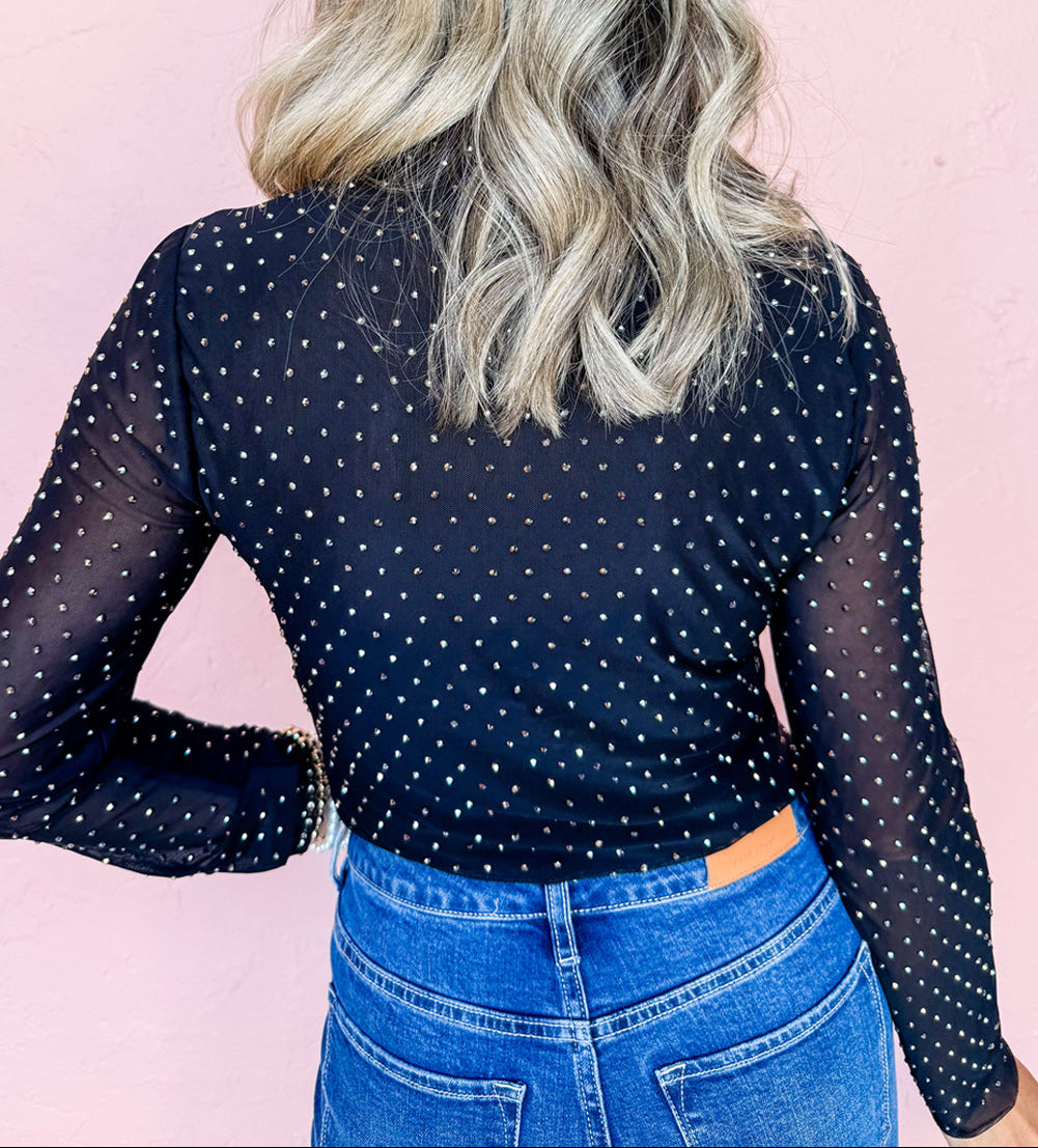 Black Rhinestone Mesh Top LT