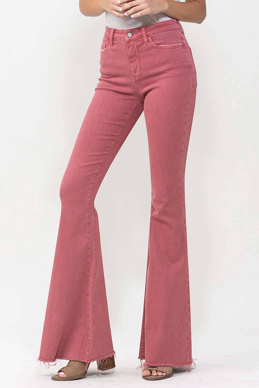 HIGH RISE SUPER FLARE JEANS- MINERAL RED