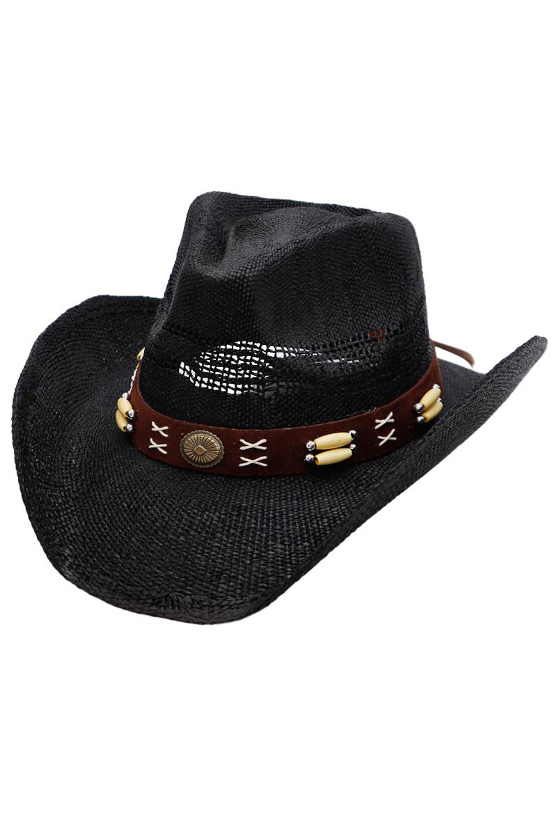 Navajo Concho Beaded Cowboy Hat- Black