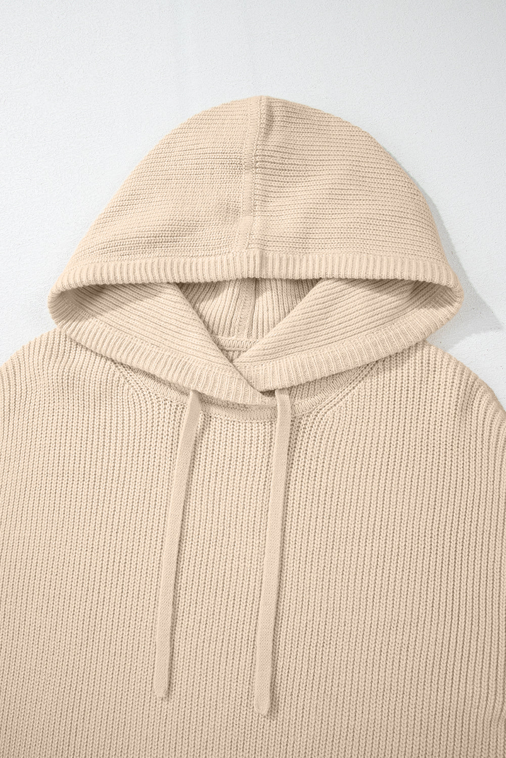 Beige Drawstring Hooded Pullover Sweater LT