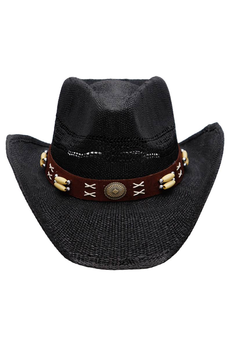 Navajo Concho Beaded Cowboy Hat- Black