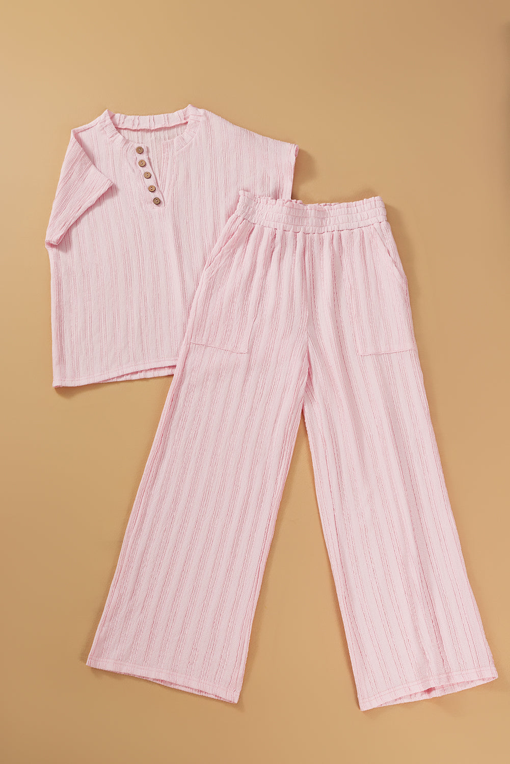 Light Pink Textured Henley Set LT