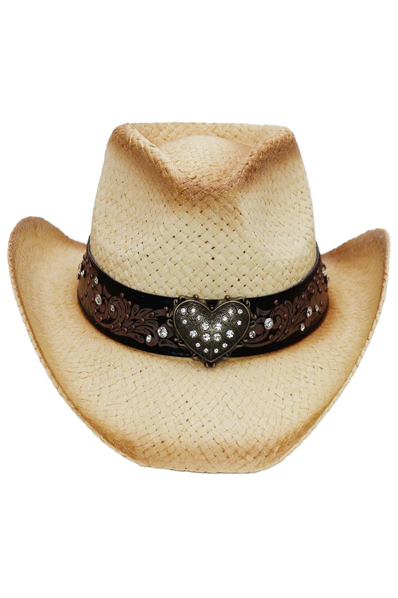 Heart Bling Straw Cowboy Hat