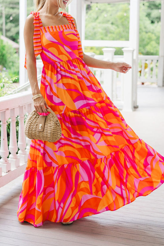 Pink Abstract Knotted Strap Maxi Dress LT