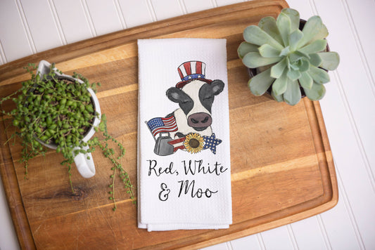 Red White And Moo 4th of July Towel
