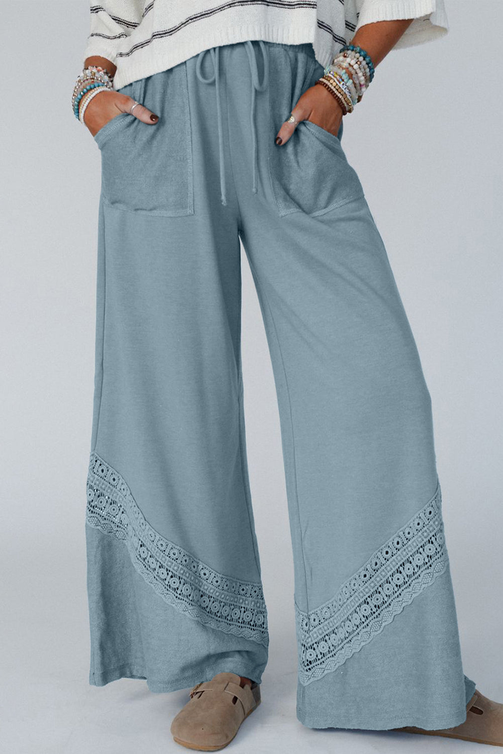 Dusk Blue Lace Patched Wide Leg Pants LT