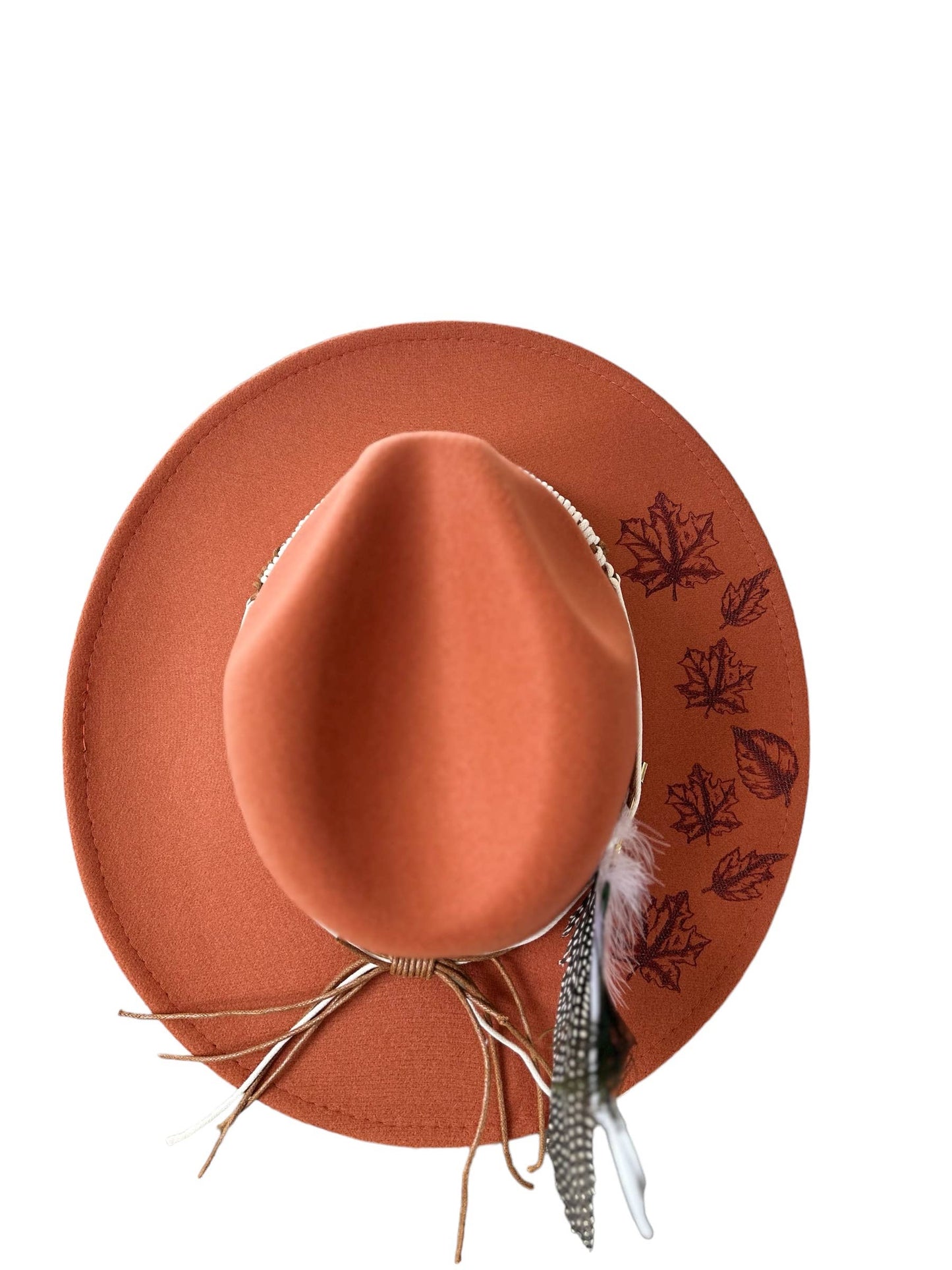 Falling Leaves Autumn Burnt Western Hat : Cocoa