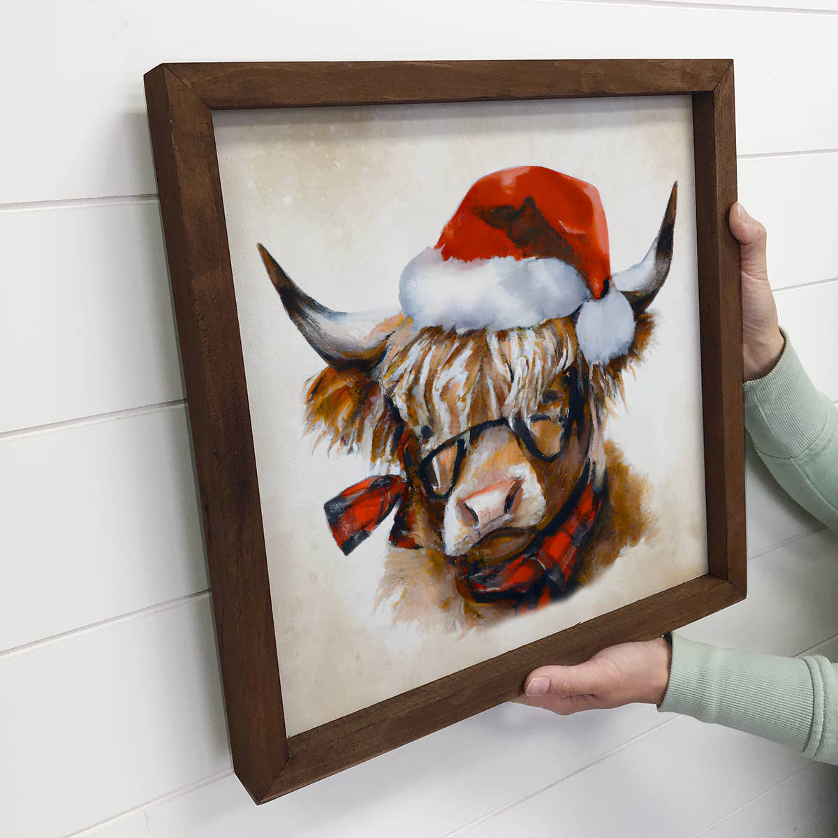 Highland Cow in a Santa Hat Sign