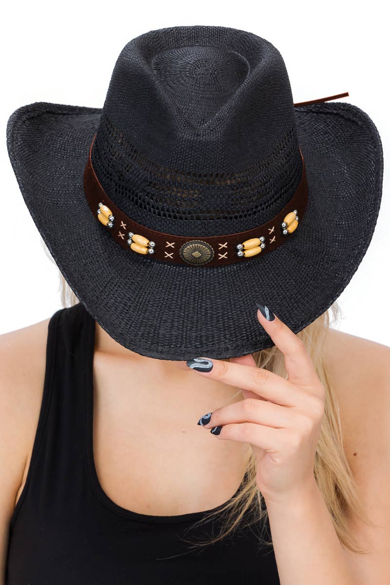 Navajo Concho Beaded Cowboy Hat- Black