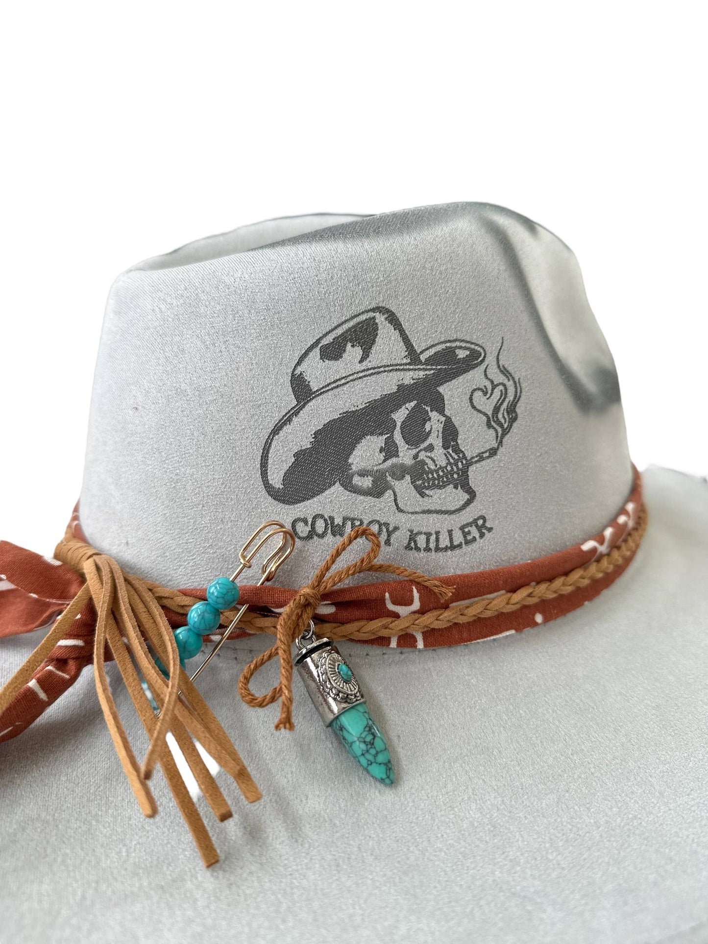 Cowboy Killr Skull Western Burnt Hat : Tan