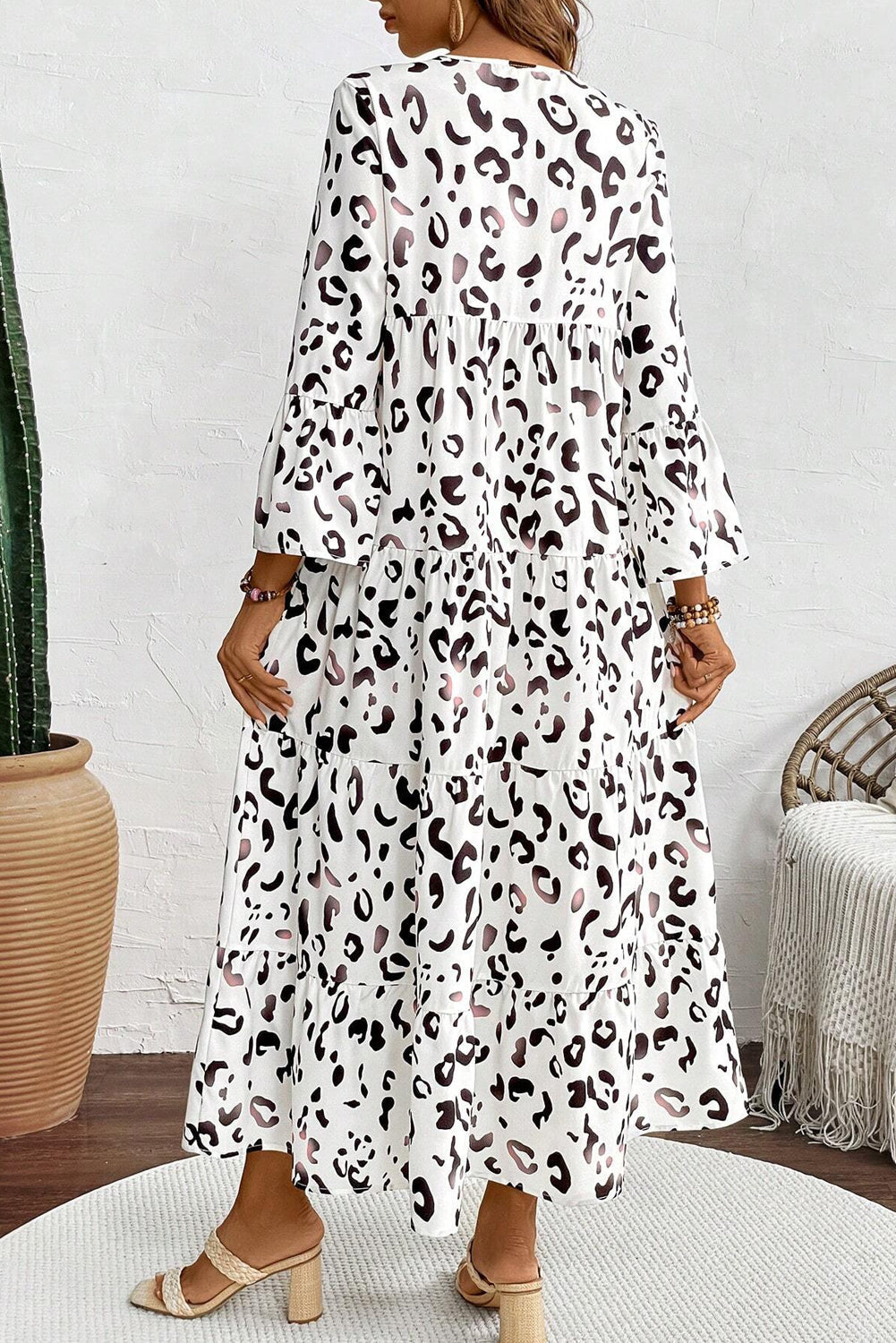 White Leopard Print Maxi Dress LT