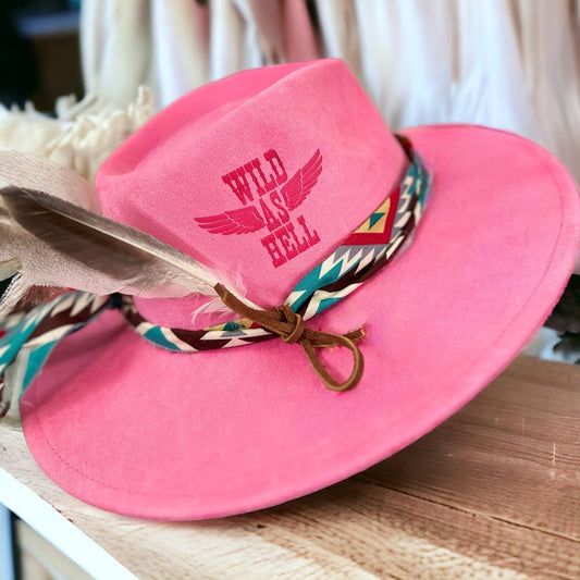 Wild As Hell Western Burned Hat : Hot pink