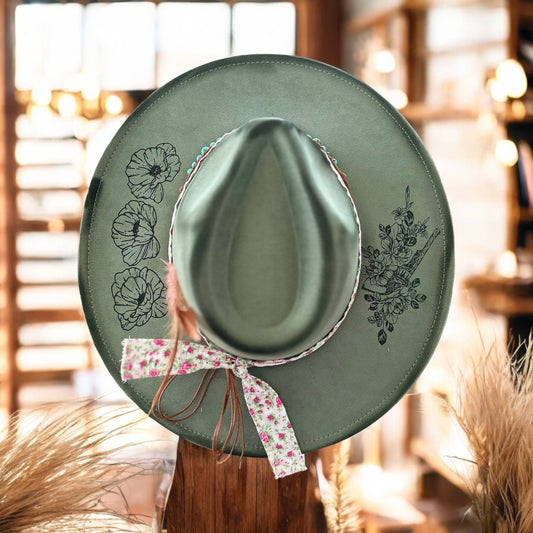 Floral Revolver Western Burnt Hat -  Sage