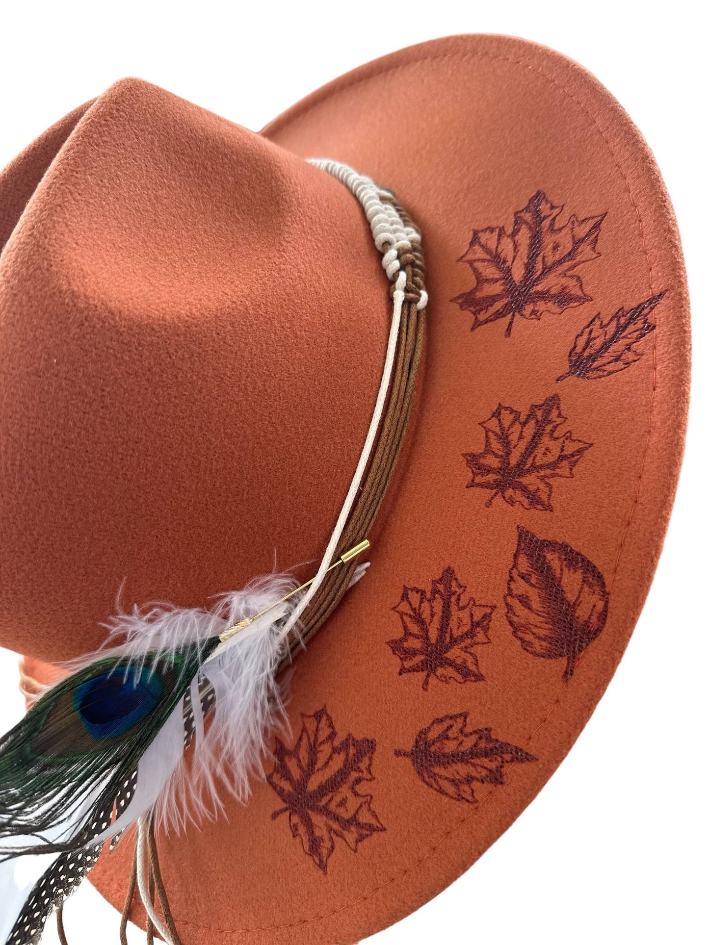 Falling Leaves Autumn Burnt Western Hat : Cocoa