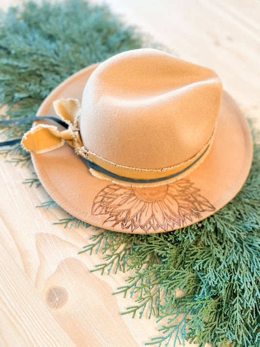 Kids Hand Burnt Western Hat | Sunflower | Fall: Tan / Hat Bar Style