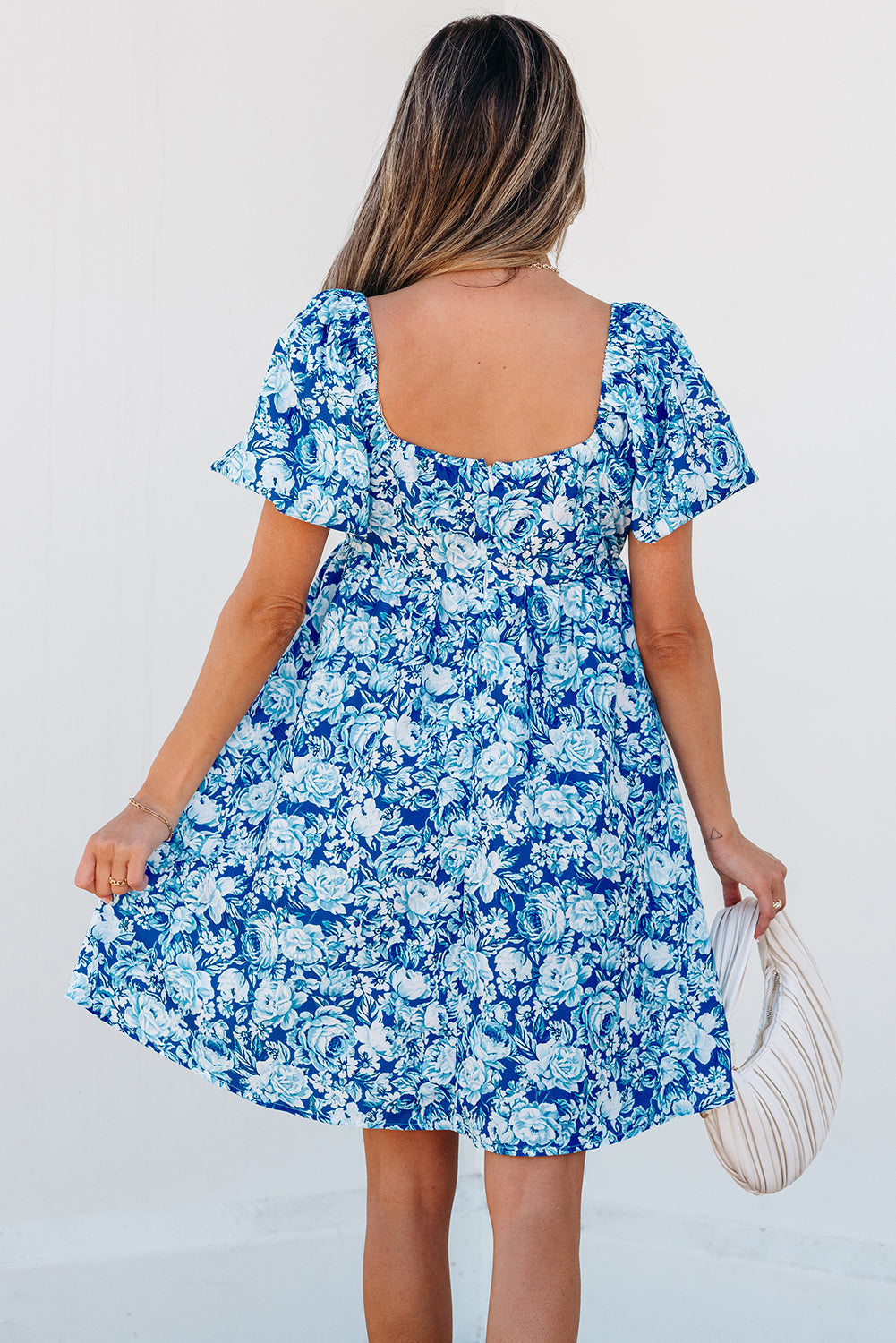 Blue Floral Puff Sleeve Mini Dress LT