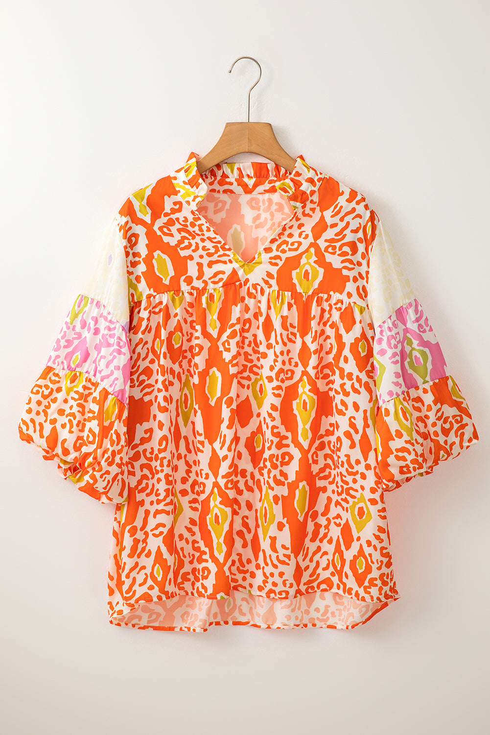 Orange Leopard Colorblock Blouse LT