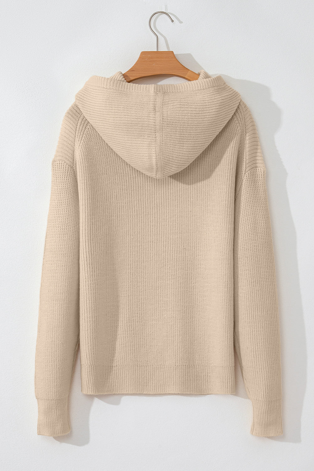 Beige Drawstring Hooded Pullover Sweater LT