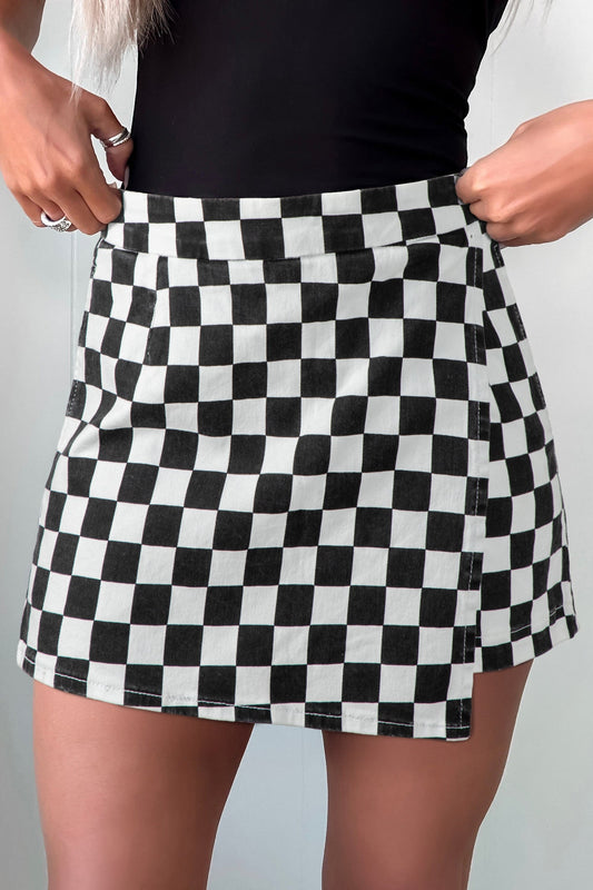 Black Checkered Denim Shorts LT