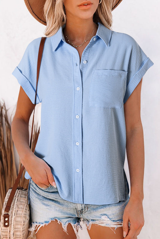 Blue Cuffed Button Shirt LT