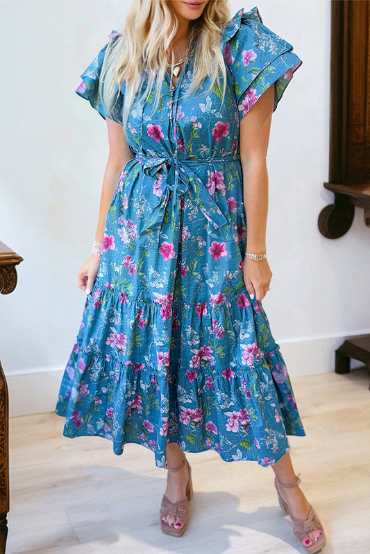 Blue Floral Belted Dress LT