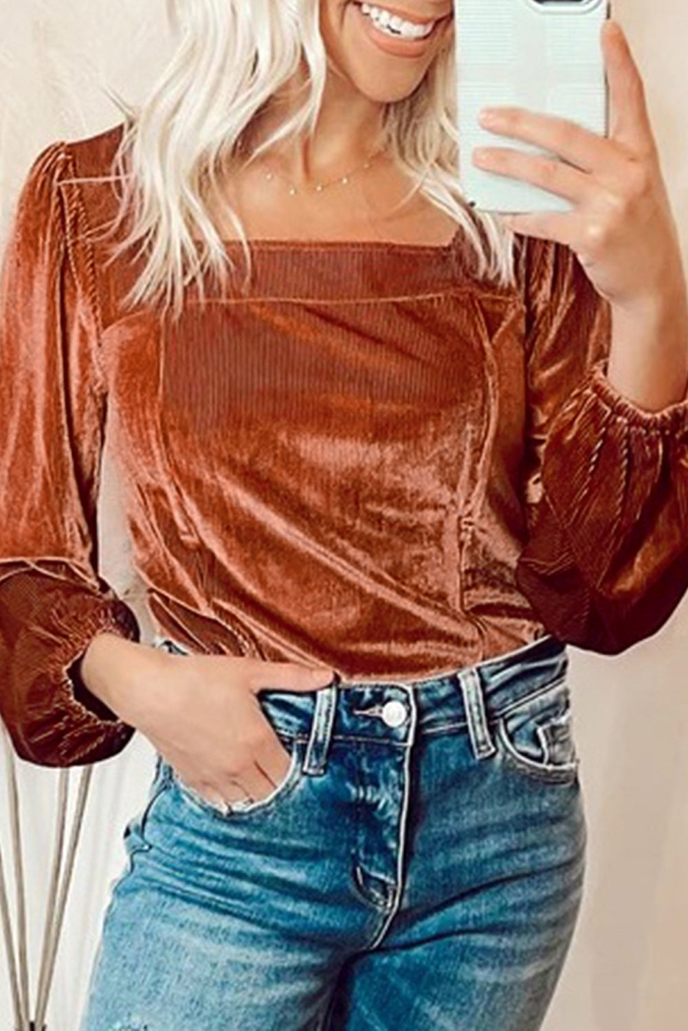 Clay Velvet Ribbed Top LT