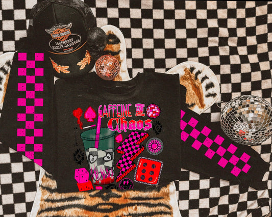 Caffeine & chaos checkered w/sleeve or without - Multiple Styles/Design