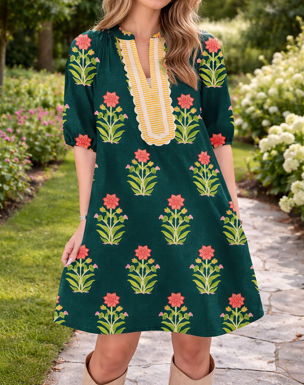Green Floral Striped Dress LT