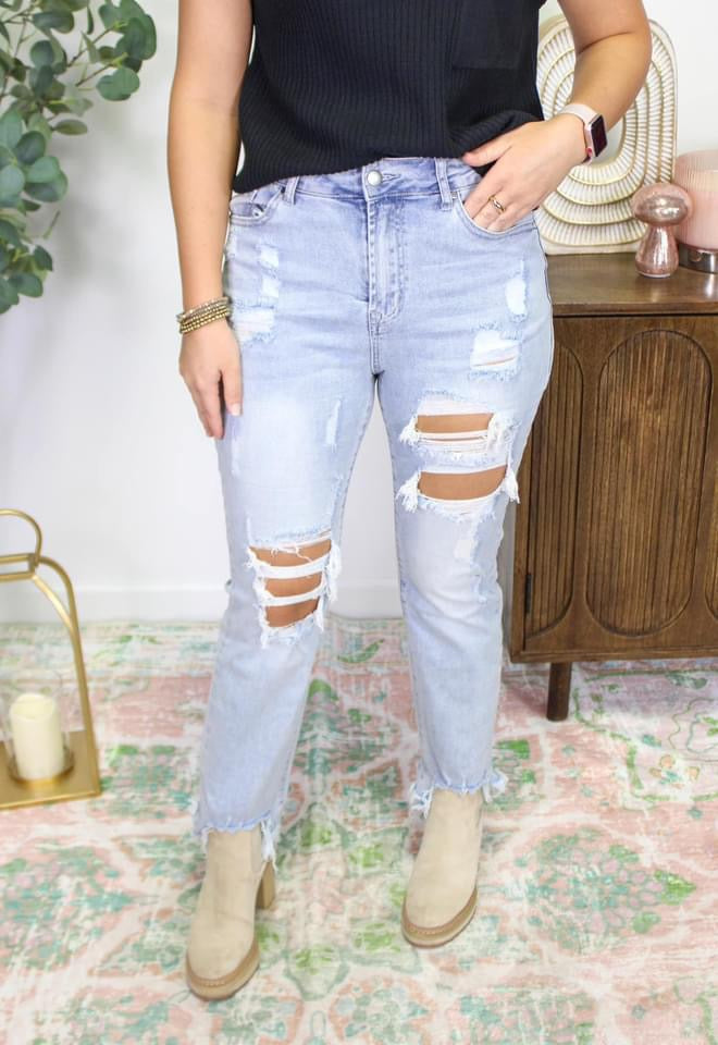 Distressed Light Straight Jean