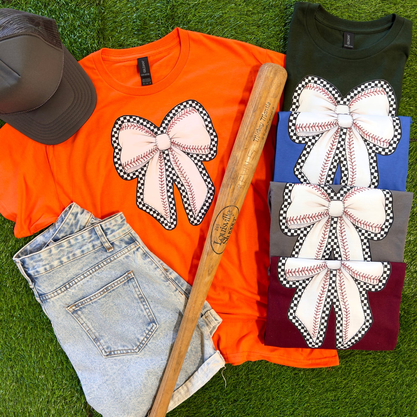 Checkered Baseball Bow Tee
